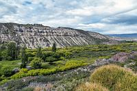 Die ersten argentinischen Meter  Die verschiedenen Fotostops fordern ihren Tribut, denn wir erreichen "Chile Chico" erst gegen 13:30 Uhr. Außer uns ist kein weiteres Fahrzeug da und als wir die Kontrollstelle betreten, winkt uns ein telefonierender Beamter heran und macht sich, weiter telefonierend, über unsere Papiere her. Ein herrischer Wink schickt uns zum nächsten Schalter, wo die Stempel des ersten Beamten akribisch geprüft werden und nun die von Europcar mitgebrachten Fahrzeugpapiere bearbeitet werden. Dann geht es weiter zum dritten Schalter, wo nun das ganze Paket endgültig begutachtet, in Listen eingetragen und mit abschließenden Stempeln versehen wird. Puh, der Grenzübertritt in Chile ist bürokratisch, aber gottseidank unproblematisch. Auf argentinischer Seite wiederholt sich das 3-Schalter-Spiel, ist aber insgesamt etwas lockerer. Wir werden nach dem Namen unserer Unterkunft gefragt, Maren grübelt kurz, schlägt "Posada de Lago Posadas" vor (was offensichtlich bekannt und richtig war!) und werden daraufhin lächelnd entlassen.  Im argentischen Grenzort Los Antiguos angekommen, wollen wir gleich auf die Ruta Provincial 41 abbiegen, fahren aber erst einmal an der Abzweigung vorbei, da diese wie ein Feldweg aussieht. Erst nach ein paar Kilometern gestehen wir uns unseren Fehler ein, machen kehrt und finden nun dank Navi den richtigen Einschlupf.