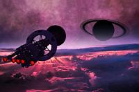 TSS "Michael Collins"  Während der mittlerweile sechs Jahre andauernden Expedition der drei baugleichen Sternenschiffe ist 'Mission Control' Adressat einer ständigen Flut von Daten, die im Sinne wissenschaftlicher Forschung einen unvergleichlichen Schatz darstellen und das astrophysikalische Wissen in noch nie dagewesenem Umfang bereichert haben. Dabei haben eine riesige Menge fantastischer Bilddokumente auch ihren Weg in die Öffentlichkeit gefunden – als Zeugnisse einer Mission, die nicht nur Wissenschaftler begeistert, sondern kaum weniger auch den staunenden Rest der Menschheit.  Ein bißchen in den Hintergrund gerieten dabei die Akteure dieses Abenteuers, war von ihnen auf all den atemberaubenden Ansichten von Sonnen, Planeten und Monden doch nur selten etwas zu sehen. Eine gute Gelegenheit also, an Hand eines Bilddokumentes, welches von der zurückkehrenden Landecrew eines Shuttles der "Michael Collins" im 2700 Lj entfernten Gebiet des diffusen Nebels NGC 2264 aufgenommen wurde, den Aufbau eines der drei über 1000 m langen Schwesterschiffe nach längerer Zeit mal wieder zu rekapitulieren.  Wir blicken von hinten auf den fünfstrahligen Fusionsantrieb, der – flankiert von insgesamt 12 Deuteriumtanks – ausschließlich für die Navigation in planetaren Räumen verantwortlich ist. Direkt vor dieser Antriebseinheit sind magnetische Flaschen in die filigrane Gitterstruktur des tragenden Rumpfes integriert. Sie dienen der sicheren Speicherung von Antimateriekomponenten und generieren in der angegliederten Reaktionskammer die notwendige Sprungenergie für den Hyperantrieb . Wie wir alle gelernt haben, baut die mächtige Hyperringantenne damit das Energiefeld auf, welches das komplette Raumschiff dem einsteinschen Raumzeitkontinuum 'entrückt' und zur zeitlosen Transition durch den Hyperraum über interstellare Distanzen befähigt.  Durch den Hyperring hindurch gesehen erkennt man einen Teil der Fracht- und Hydroponikmodule, welche sich entlang des mittleren Rumpfstrangs bis zum habitablen Bereich erstrecken. Das Habitat, im schattigen Bereich hinter dem 267 m durchmessenden Hitze- und Meteoritenschutzschild angeordnet, besteht aus sechs unabhängigen Ringkörpern, die Dank ihrer angepaßten Rotation um die Zentralachse für eine ständige Gravition von 0,8 g im Wohnbereich sorgen. Ohne diese künstliche Schwerkraft wären interstellare Expeditionen über derart lange Zeiträume überhaupt nicht denkbar! Nahe den Wohnringen gruppieren sich auch die Shuttlebasen kreisförmig um die zentrale Gitterstruktur, von denen aus die planetarischen Exkursionen gestartet und die nun von der zurückkehrenden Shuttle-Crew angesteuert werden.  Wer Genaueres über die Schiffe wissen möchte, sei auf das 'Mission Wiki' verwiesen, welches über Hypernet im gesamten Sonnensystem verfügbar ist!