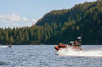 Full speed  Bald geht es aber weiter, die Motoren werden wieder hochgedreht und die beiden Schwesterboote liefern sich eine wilde Verfolgungsjagd auf den letzten Kilometern bis zum Hafen, auf der mal das eine, dann das andere Boot die Nase vorn hat. Erst als es um die letzte Biegung geht, besinnt sich die Besatzung auf ihre guten Manieren und tuckert im Schritttempo bis zum Anleger.  Auf dem Wasser sind bei unbekannter Geschwindigkeit Entfernungen schwierig zu schätzen. Erst zu Hause messe ich nach, dass wir die einfachen 80 km bis zum Sichtungsgebiet bei anderthalb Stunden Fahrt mit Spitzengeschwindigkeiten von 50-60 km/h zurückgelegt haben müssen. So dicht über der Wasseroberfläche ist das ganz schön rasant...
